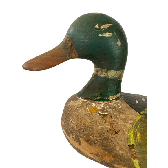 Antique Duck Decoy Wooden Mallard Drake Wood Folk Art Carved Painted American - Picture 5 of 9